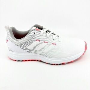Women’s Adidas White Sneakers with Pink Highlights